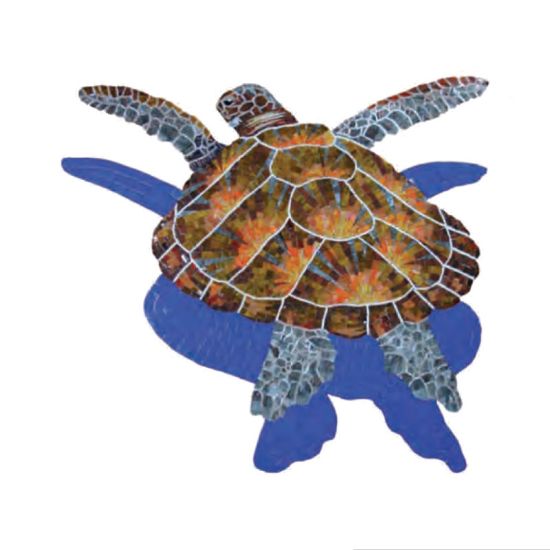 Master Tile Lggrhead Turtle 36-Inch X 38-Inch Glass W/ Shadow Tile Artistry In Mosaics - G-LTSHL