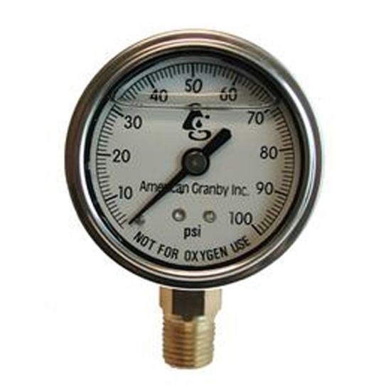 American Granby Inc Pressure Gauge Liquid Filled .25-Inch Mpt Lower 2-Inch Face 0 To 100# Stainless Case - EILPG1002-4LSS