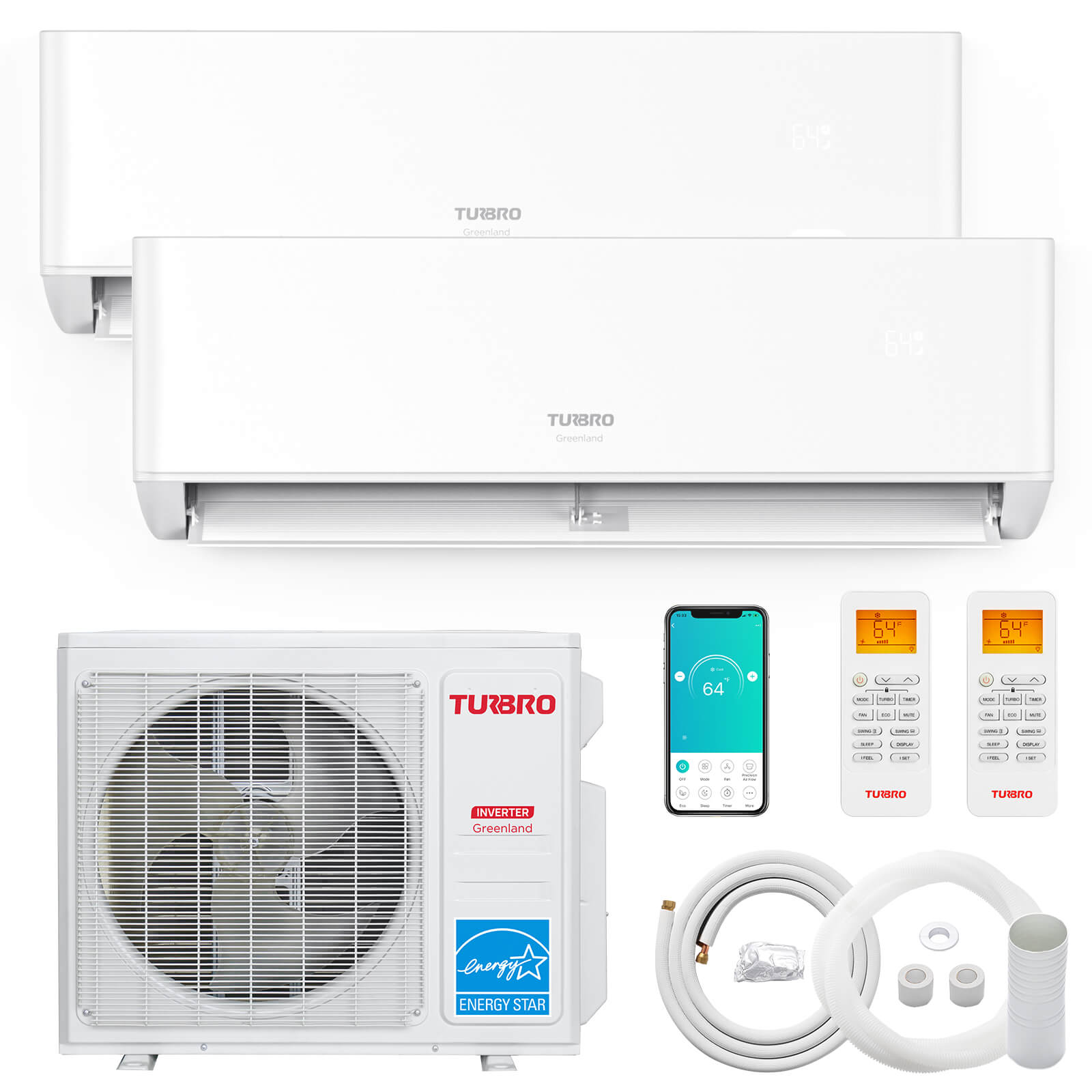 Greenland 18,000 BTU Dual Zone(2) Mini Split AC with Heat Pump (R454B)