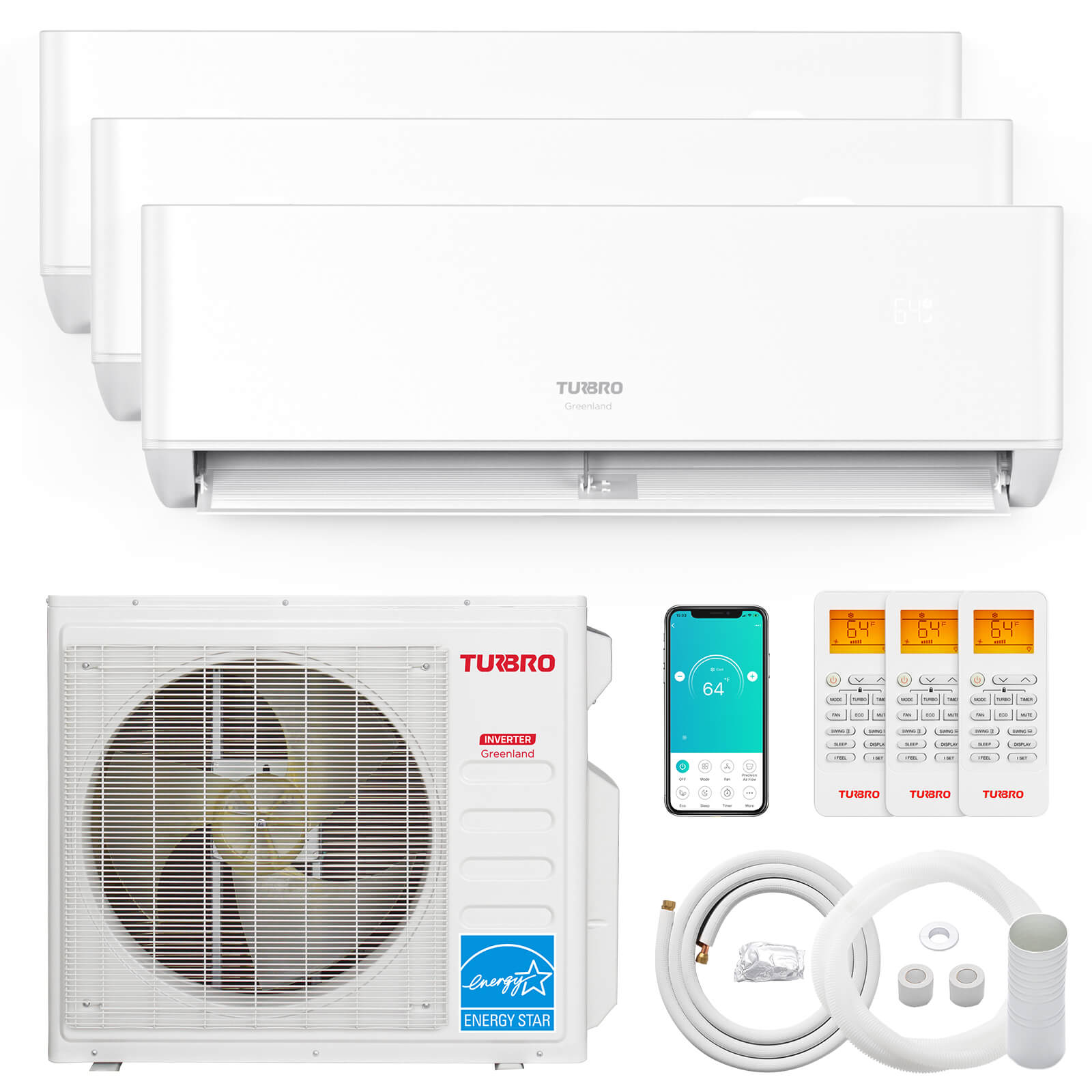 Greenland 27,000 BTU Tri-Zone(3) Mini Split AC with Heat Pump (R454B)