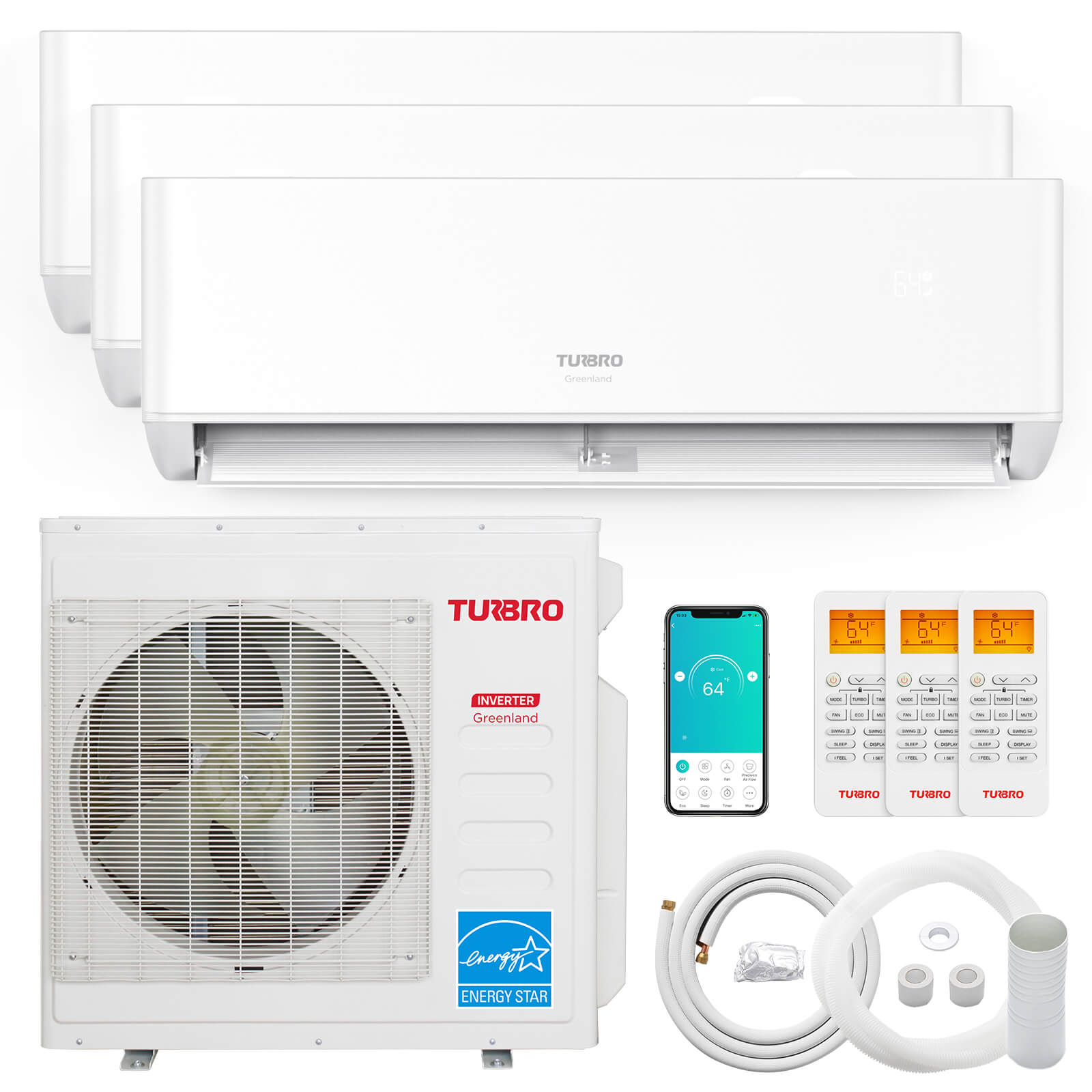 Greenland 42,000 BTU Tri-Zone(3) Mini Split AC with Heat Pump (R454B)