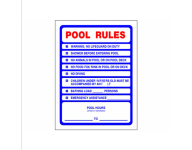 PoolStyle 18" x 24" Sign Pool Rules, PS233