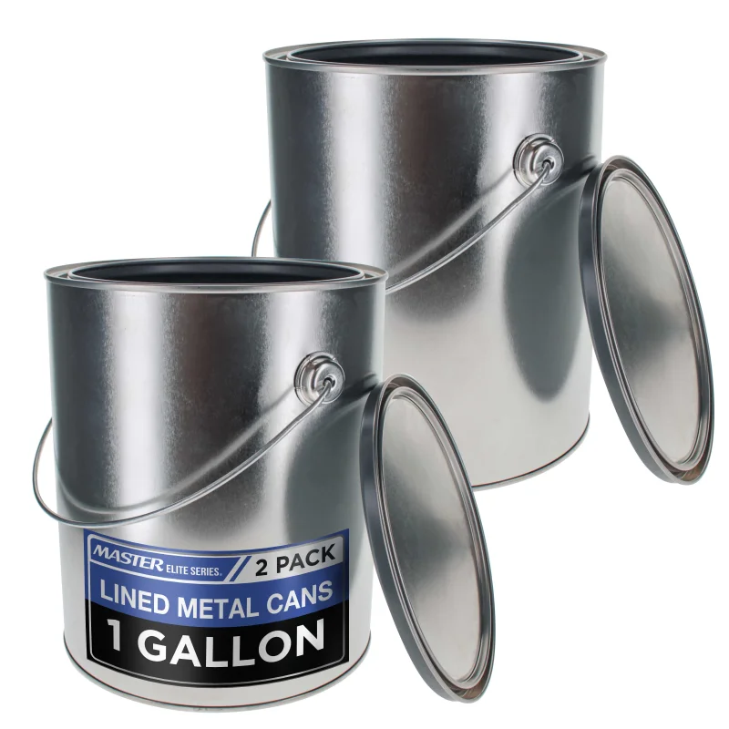 1 Gallon Lined Empty Metal Paint Can Bucket with Lids, Bail Handles, Pack of 2 - Triple Tight Seal, 128 fl. oz. Steel Coating Storage Container Tin