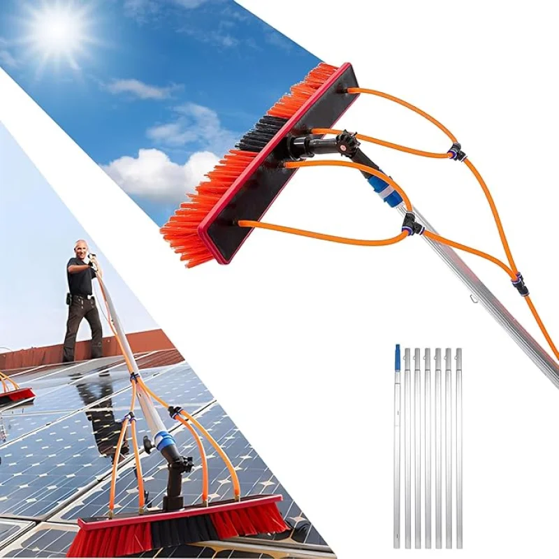 10m/33FT Water Fed Pole Kit for Window Cleaning Extendable Telescopic Pole with Aluminum Brush for Outdoor Window Cleaner and Solar Panel Washing