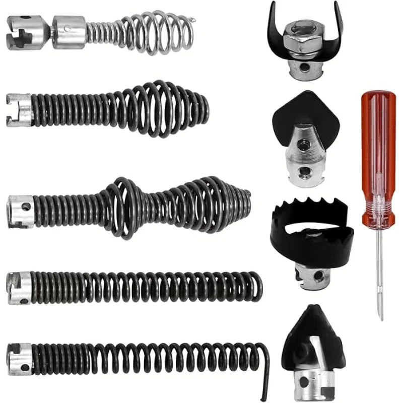 10Pcs Drain Snake Accessory Set, Drain Auger Cutter Kit Commonly Used with RIDGID K-400, C-4, C-6, C-7, C-8, C-9 Drain Cleaners 5/8" Drain Snake Cable Head Tip