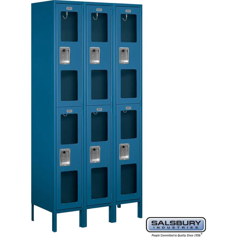 12" Wide Double Tier See-Through Metal Locker - 3 Wide - 6 Feet High - 15" Deep by Salsbury Blue