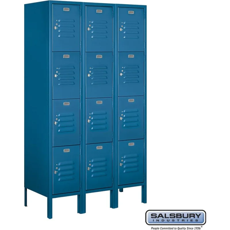 12" Wide Four Tier Standard Metal Locker - 3 Wide - 5 Feet High - 15" Deep by Salsbury Blue