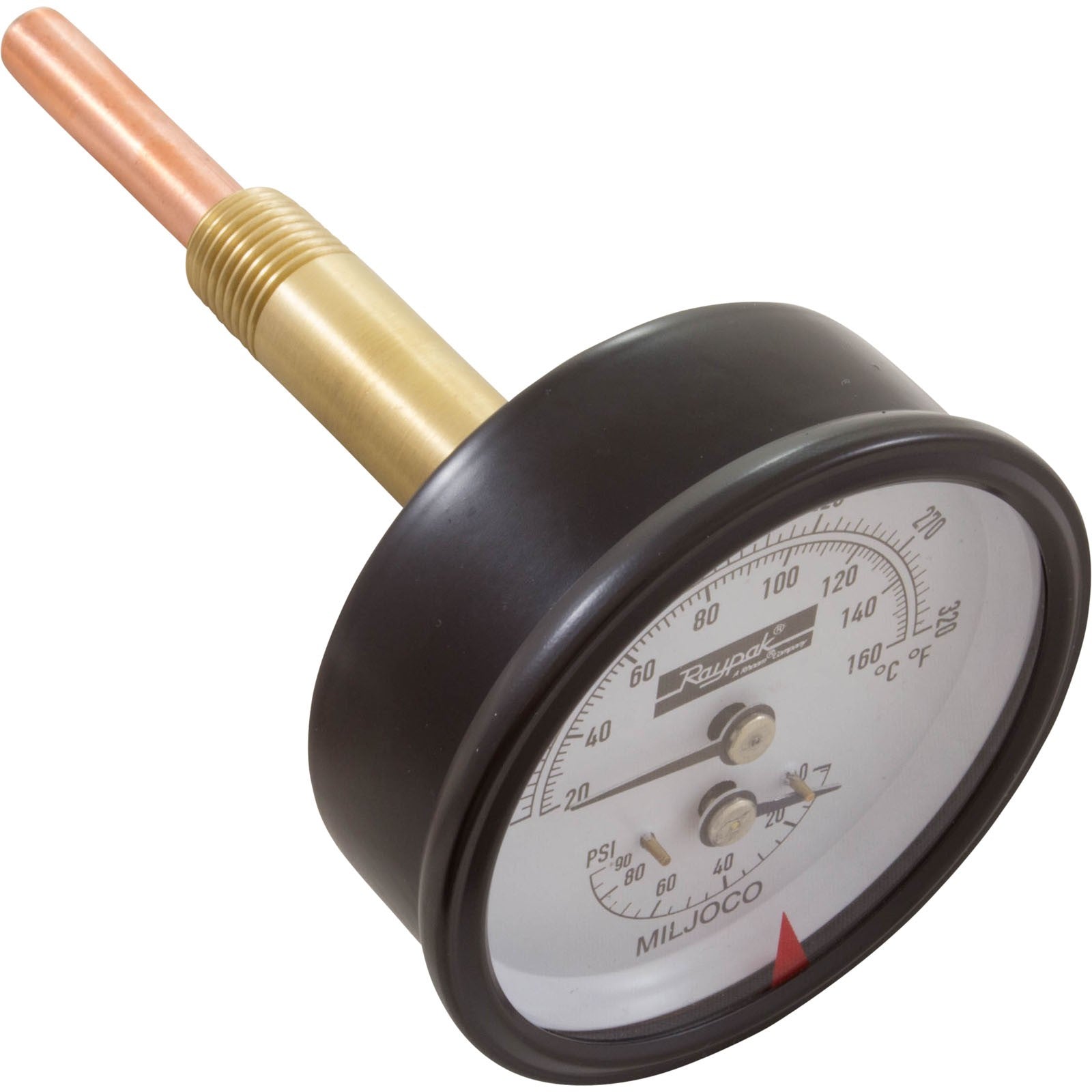 Temperature and Pressure Gauge, Raypak Heaters, 1/2", Bottom : 007205F