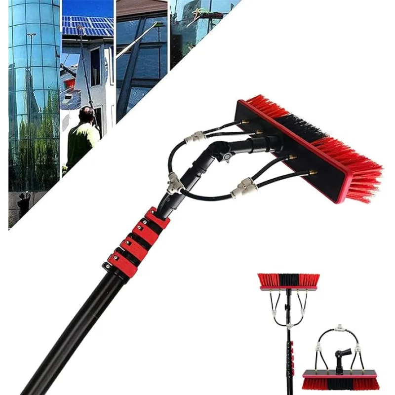 12ft Water Fed Window Cleaning Pole with 20m Hose Soap Dispenser & Telescopic Brush Kit - Perfect for Gutters & Conservatories - Extendable Reach for Efficient Cleaning