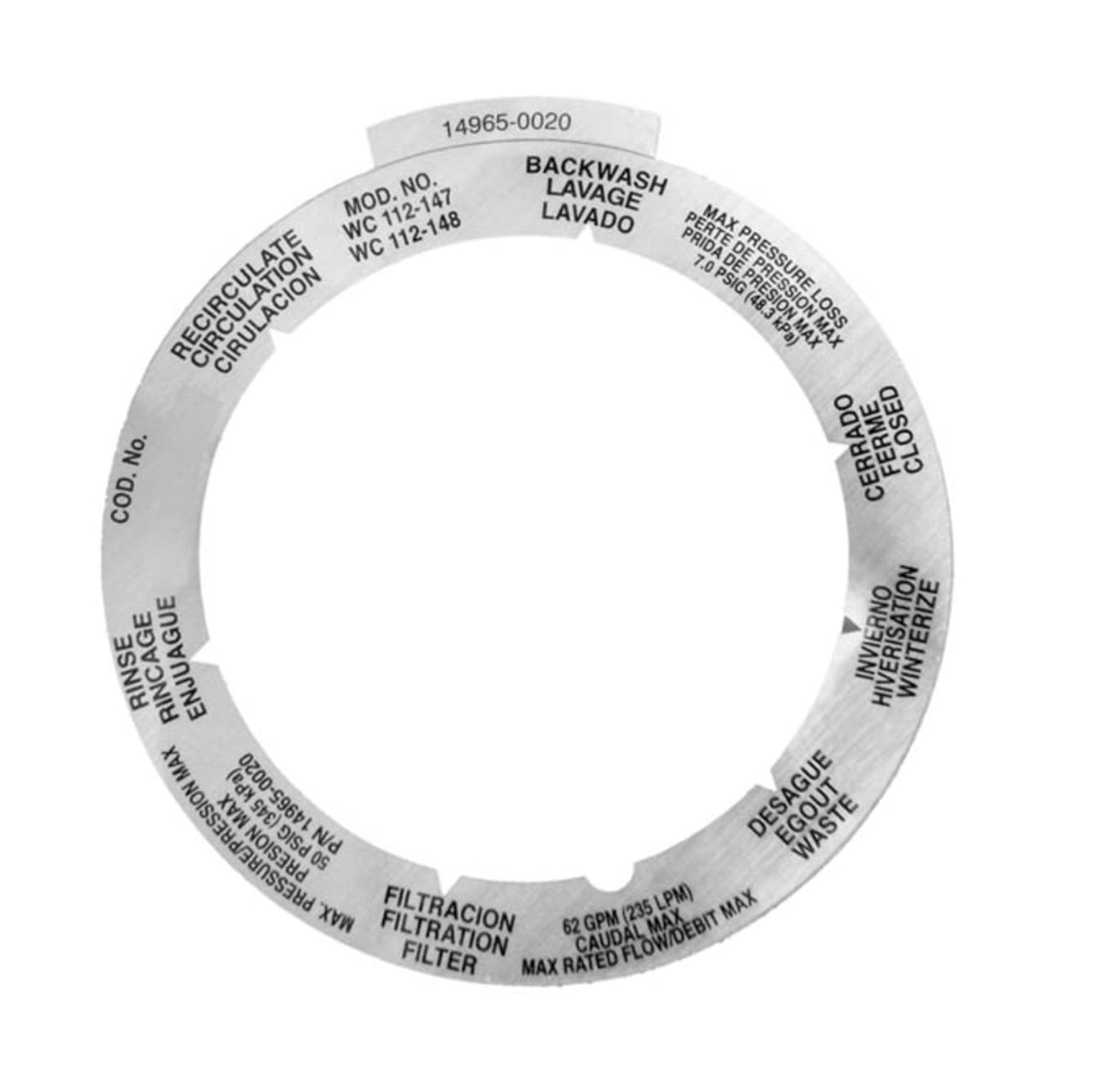Pentair Decal for 1-1/2" Sta-Rite MultiPort Valve