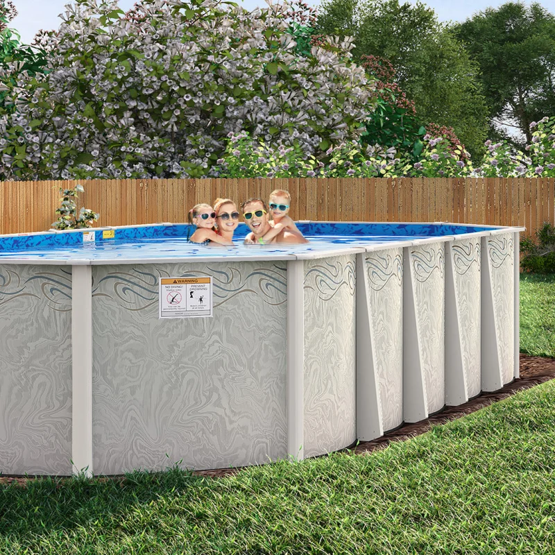 16' x 32' Oval 8" Premium Resin Frame Saltwater Friendly Semi Inground Silver Interlude Pool & Package | 54"