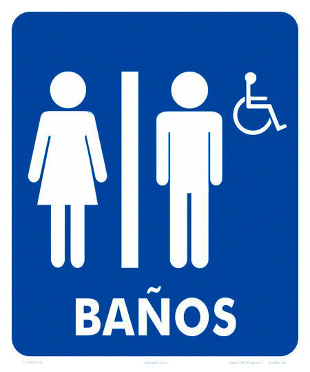 Restrooms/Wheelchair in Spanish - 10 x 12 Inch on Vinyl Stick-on