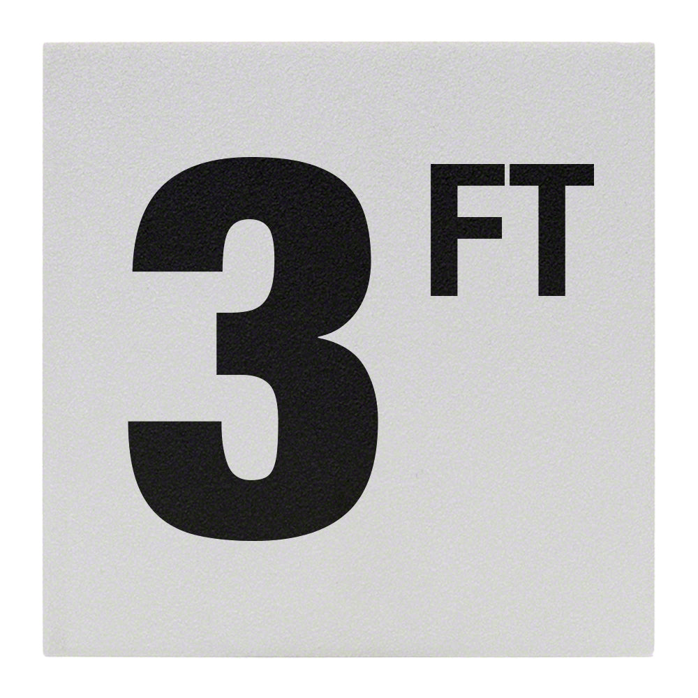 3 FT Ceramic Skid Resistant Tile Depth Marker 8 Inch x 8 Inch with 6 Inch Lettering
