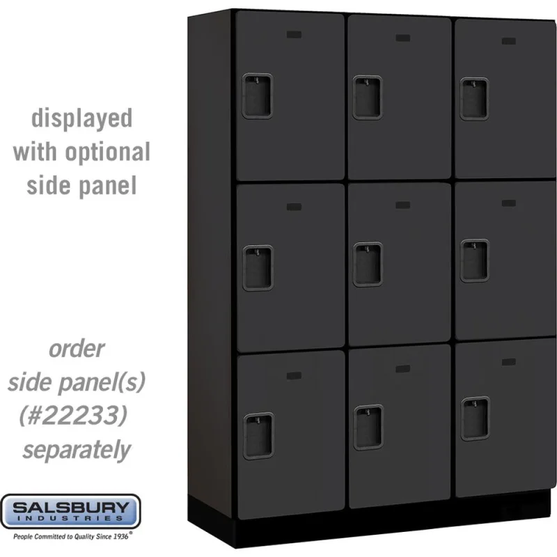 18" Wide Triple Tier Designer Wood Locker - 3 Wide - 6 Feet High - 18" Deep by Salsbury Black