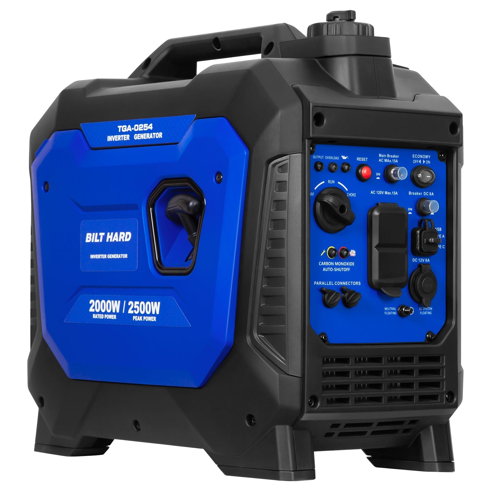 BILT HARD 2500W Portable Inverter Generator – Quiet 80cc 4-Stroke Ducar Engine, CO Sensor, 120V AC & 12V DC, Compact Backup Power for Camping, RV, Home