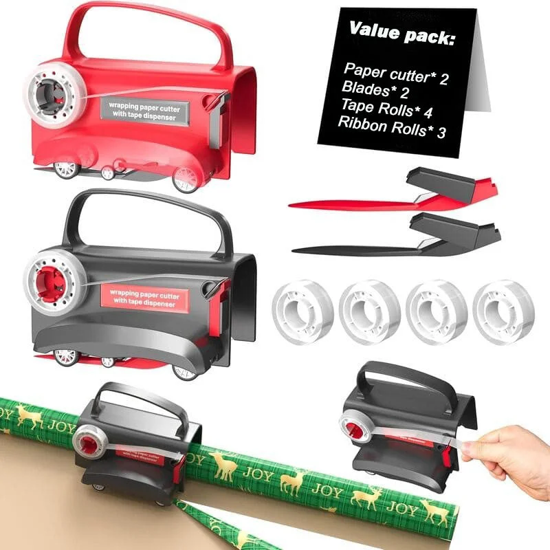 2 in 1 Wheel Wrapping Paper Cutter & Tape Dispenser Set