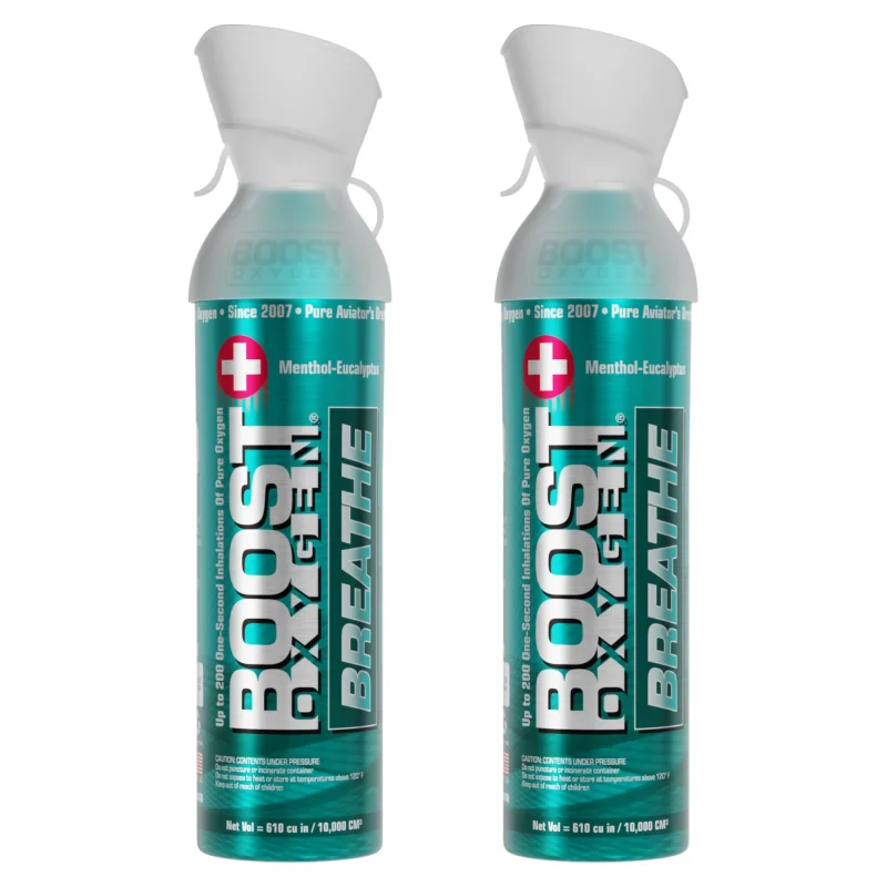2 Pack 10L Boost Oxygen Natural Portable Pure Canned Oxygen, Menthol Eucalyptus