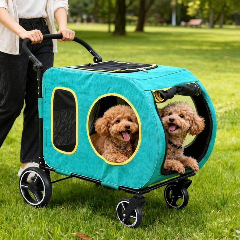 2025 Upgraded Dog Stroller for Large & Medium DogsPet Stroller for 2 Small Dogs, Foldable Jogger Wagon with Detachable Carrier for Car Seat, Adjustable Handle, Up to 90 lbs, Blue