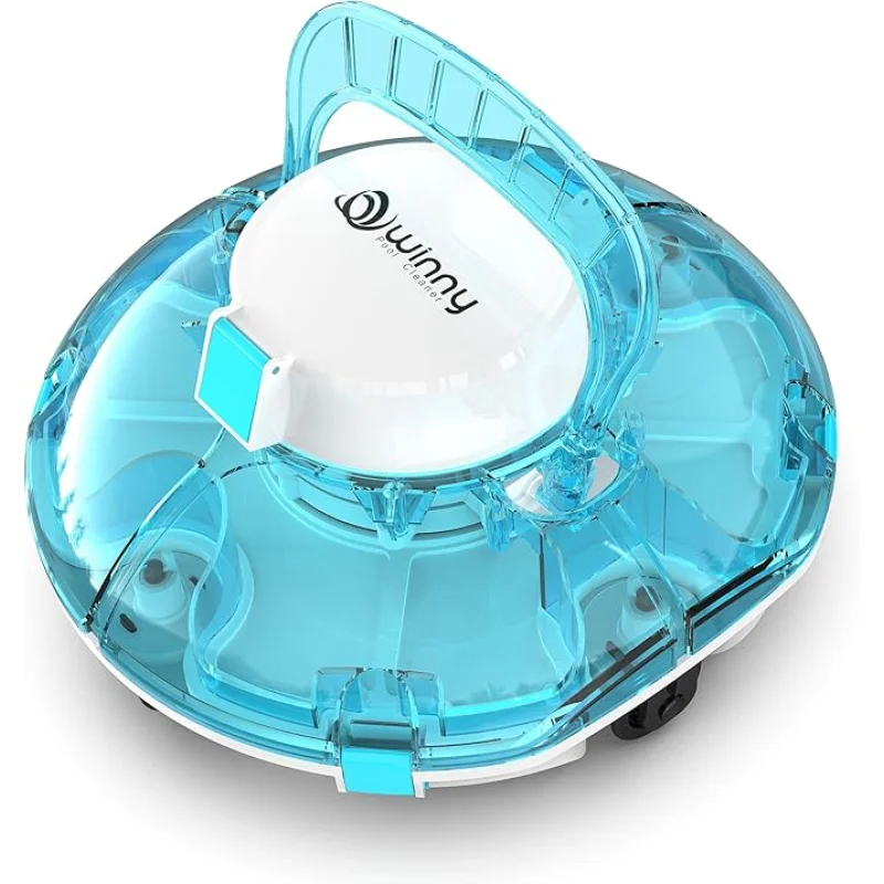 (2026 Upgrade) Cordless Robotic Pool Cleaner, Lasts 80 Min, Automatic Vacuum for Above-Ground Pools up to 645 Sq.ft,Portable, Self-Parking (Transparent Blue)