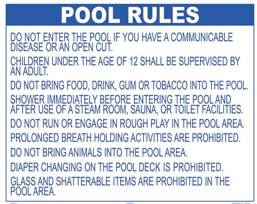 Wisconsin Pool Rules Sign - 30 x 24 Inches on Heavy-Duty Aluminum