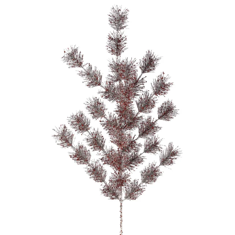 26" Silver & Red Retro Skipping Pine Spray