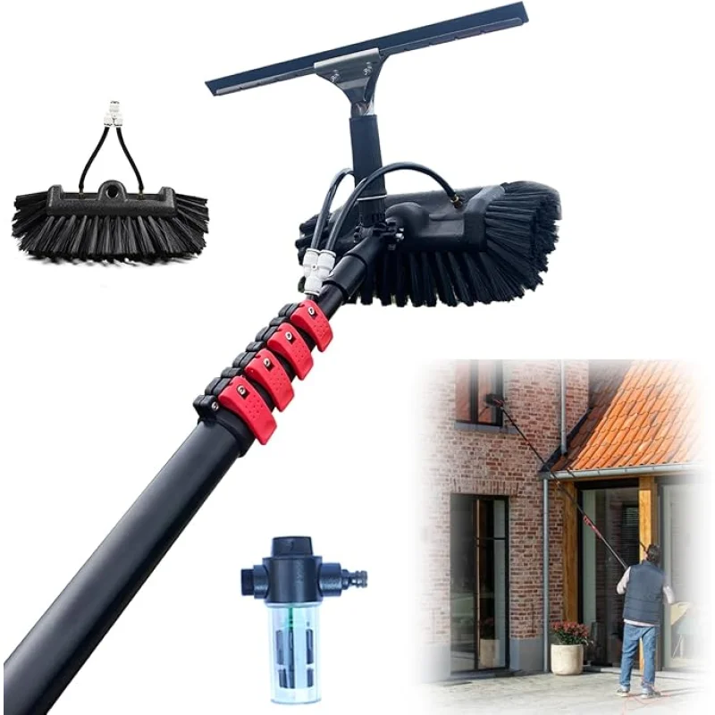 3.6-10.8M Window Cleaning Telescopic Pole,Water Fed Extendable Brush,Suitable for Cleaner Conservatory Roof Photovoltaic Panel Cleaning Extendable Solar Panel Roof Cleaning Tools (9M)