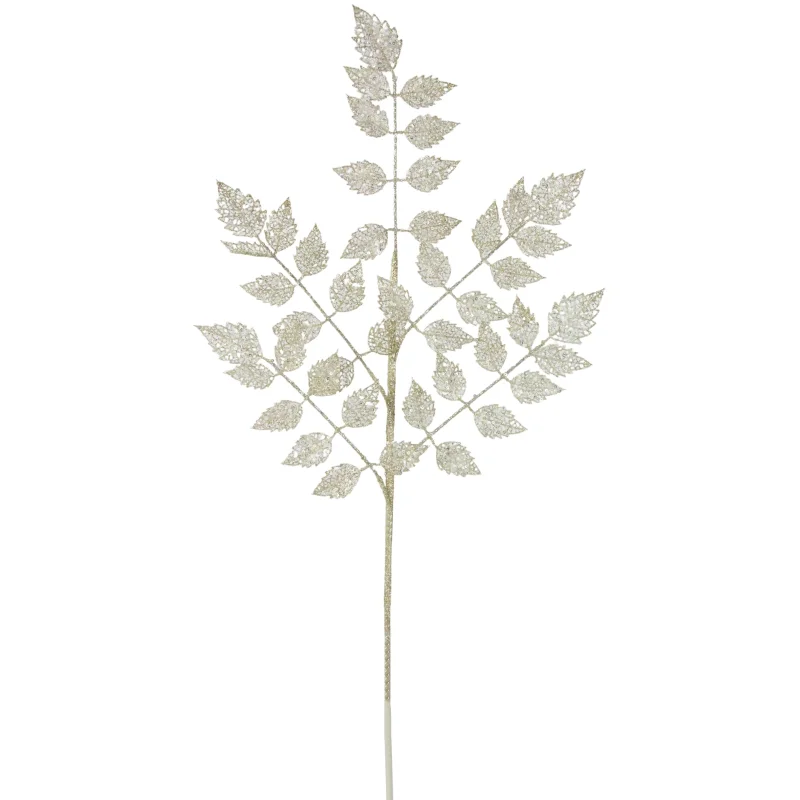 30" Light Gold Glitter Rose Leaf Spray