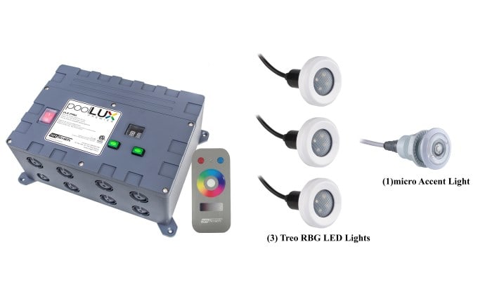 S.R. Smith PoolLUX Premier Lighting Control System with Remote, Includes 3 Treo Light Kit, 3TR-pLX-PRM