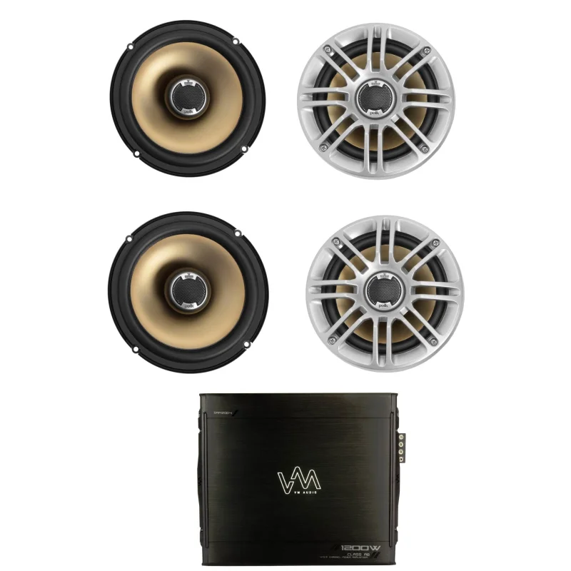 4) NEW Polk Audio DB651 6.5" 180 Watt 2-Way Car Marine Speakers + 4 Channel Amp