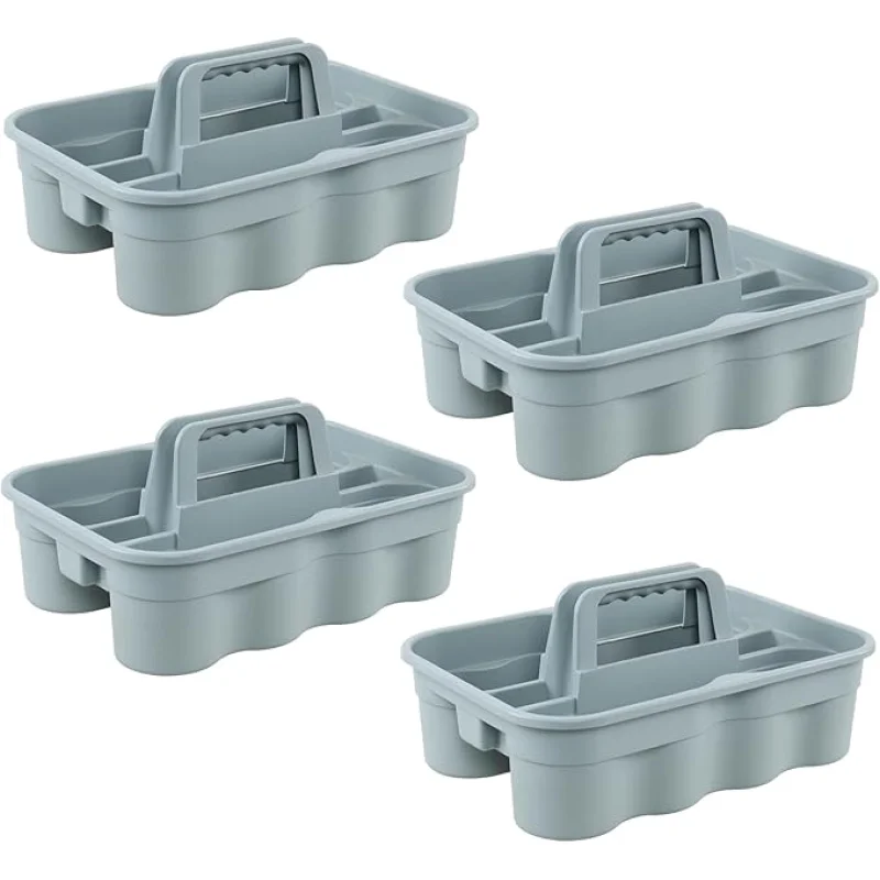 4 Pack Bathroom Cleaning Caddy Organizer with Handle, Plastic Bucket for Cleaning Tool, Gray