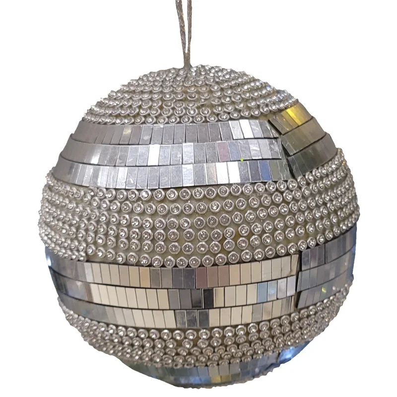 4" Silver Mosaic Ball Ornament with Jewels
