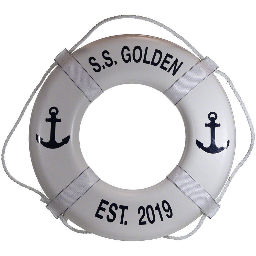 Personalized USCG Solid Foam 30 Inch Life Ring Buoy With Symbols - White