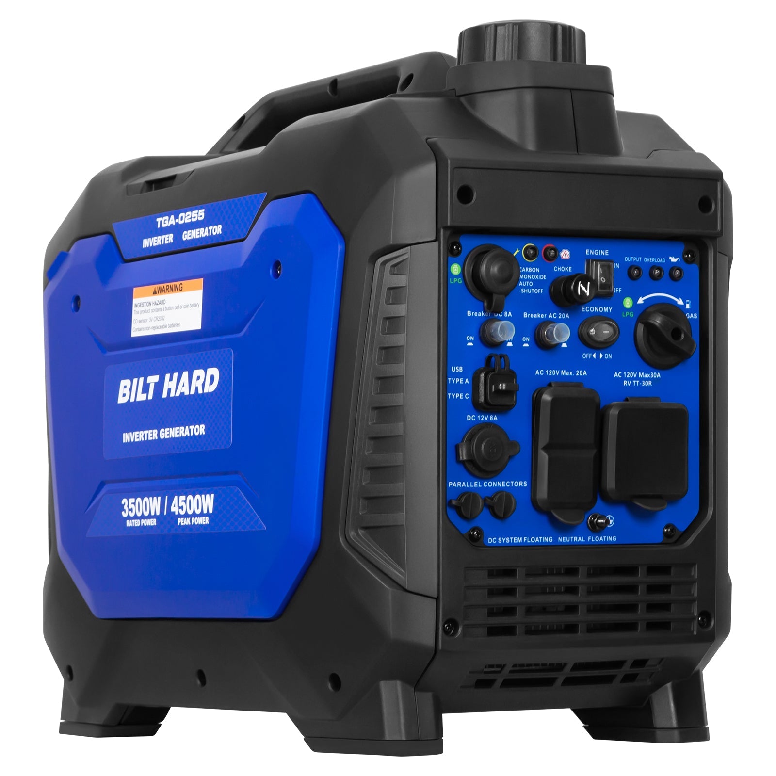 BILT HARD 4500W Dual Fuel Inverter Generator – Gas/Propane, Ducar Engine, Quiet, CO Sensor, RV Ready, Portable Power for Home & Camping