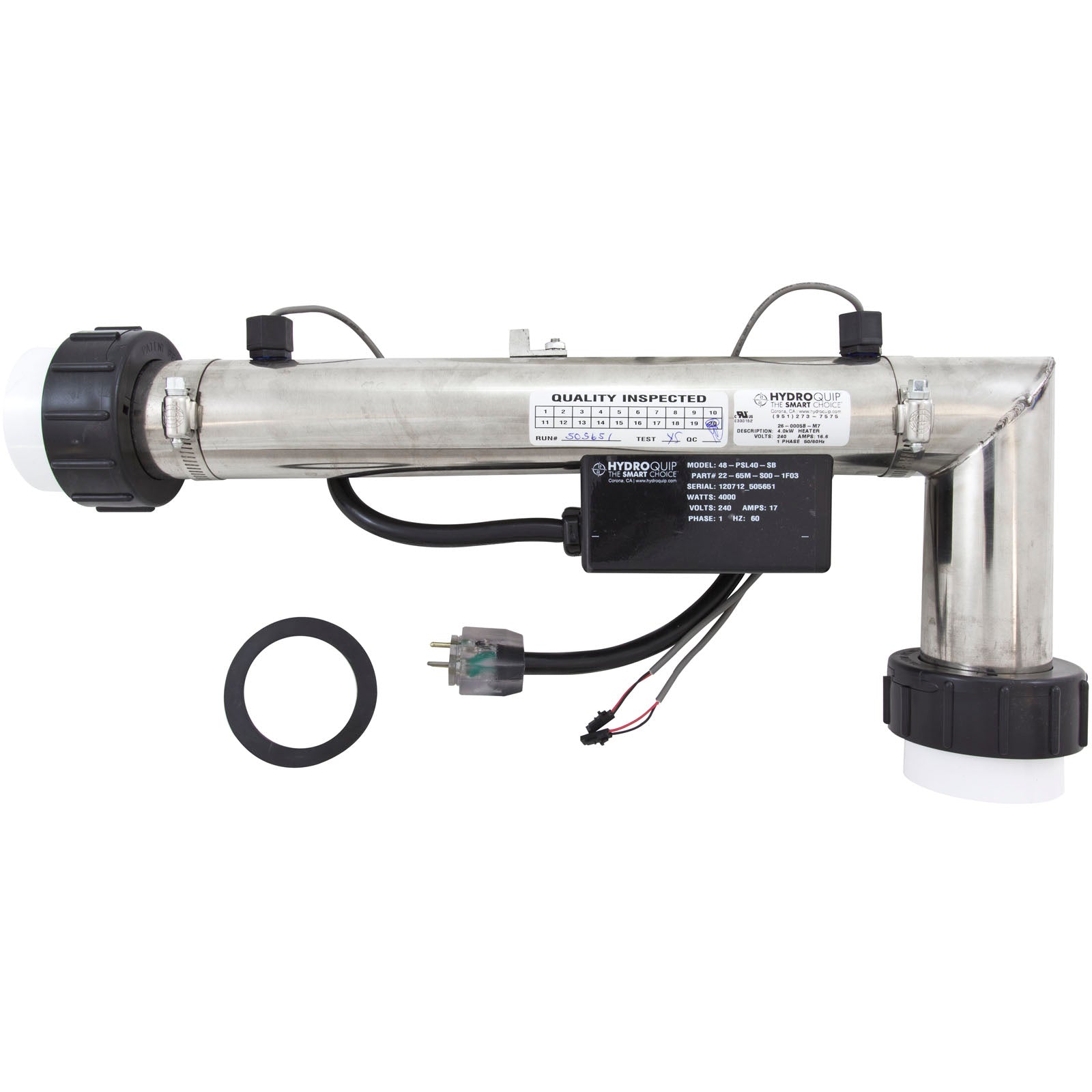 Heater, FloThru, PS-B Series M7™,L-Shape, 230v, 4kW, 24"Cord