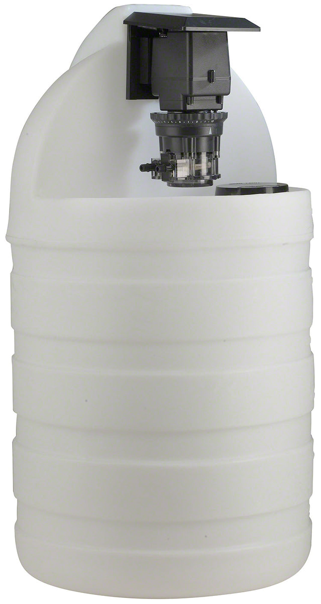 30 Gallon White Chemical Tank With 45MHP10 Adjustable Flow Pump - 100 PSI 10 GPD 220 Volt- 1/4 Inch Standard Tubing