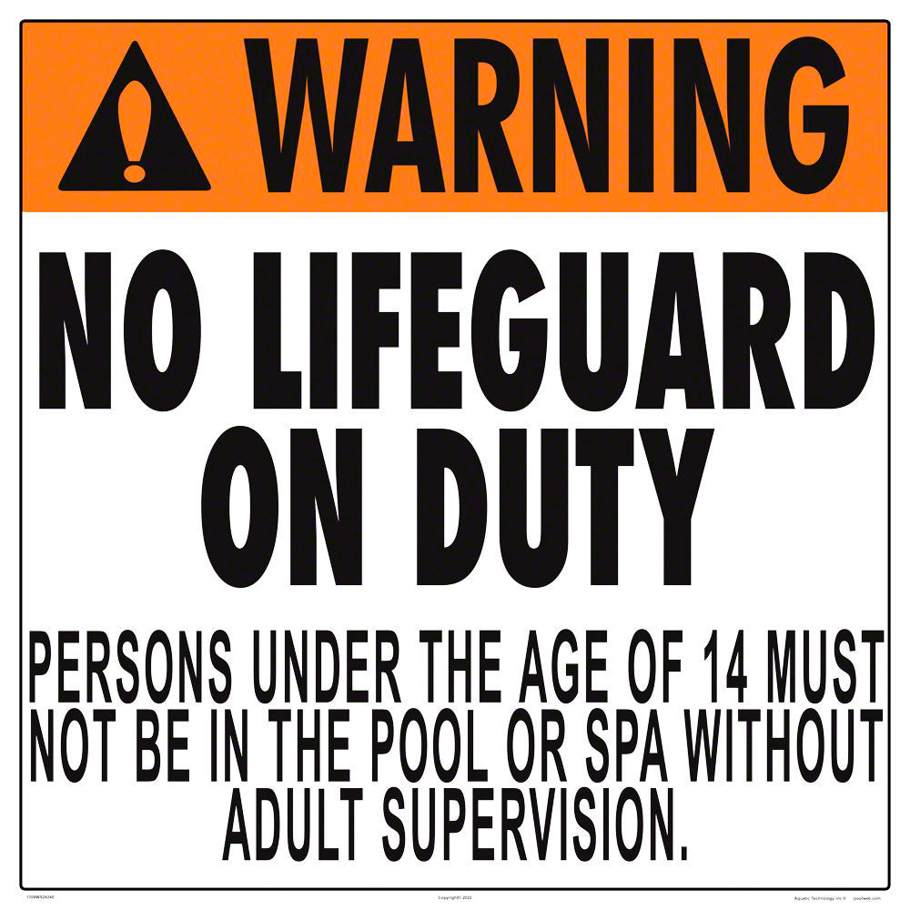Texas No Lifeguard Warning Sign (14 Years and Under) - 24 x 24 Inches on Heavy-Duty Aluminum