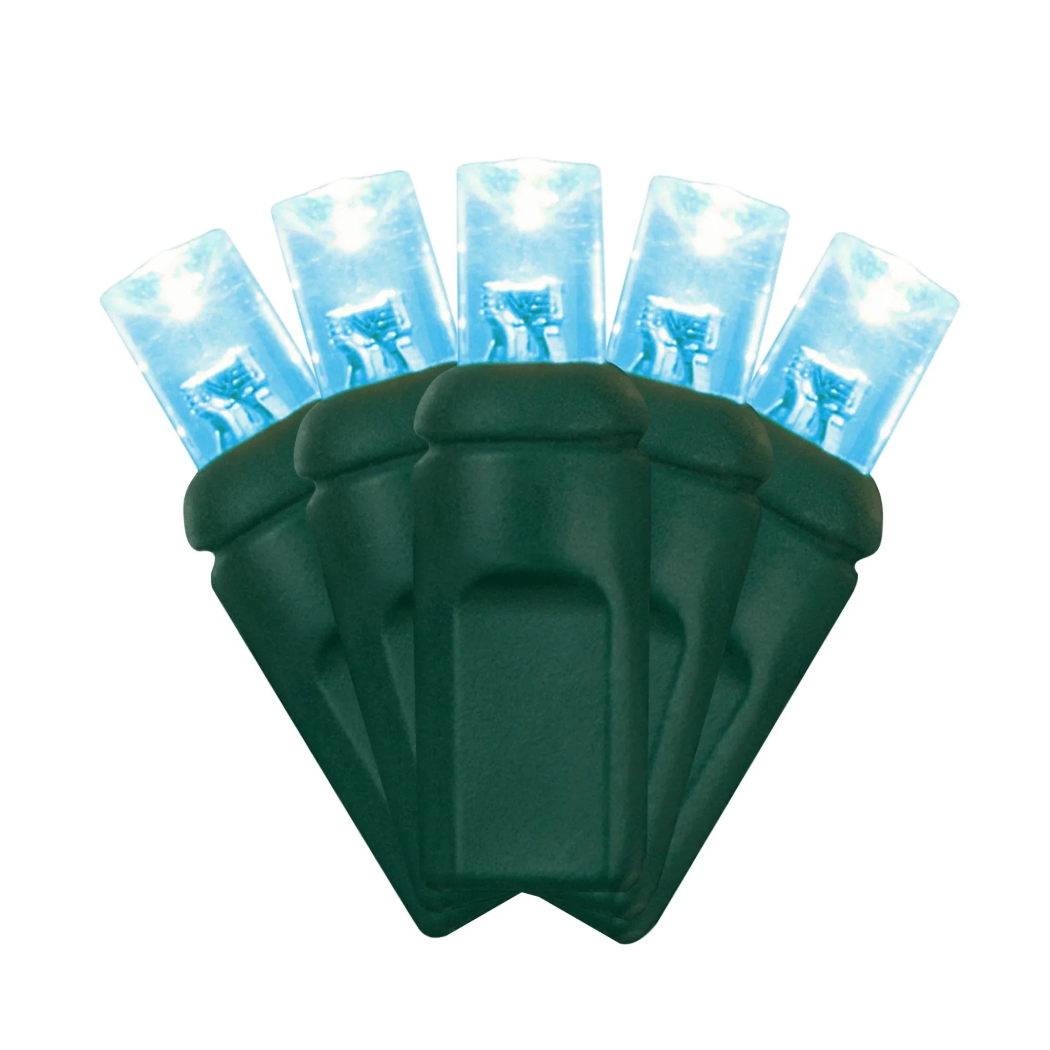 LED Mini Lights 5MM Aqua Static Green Wire - 6" Spacing