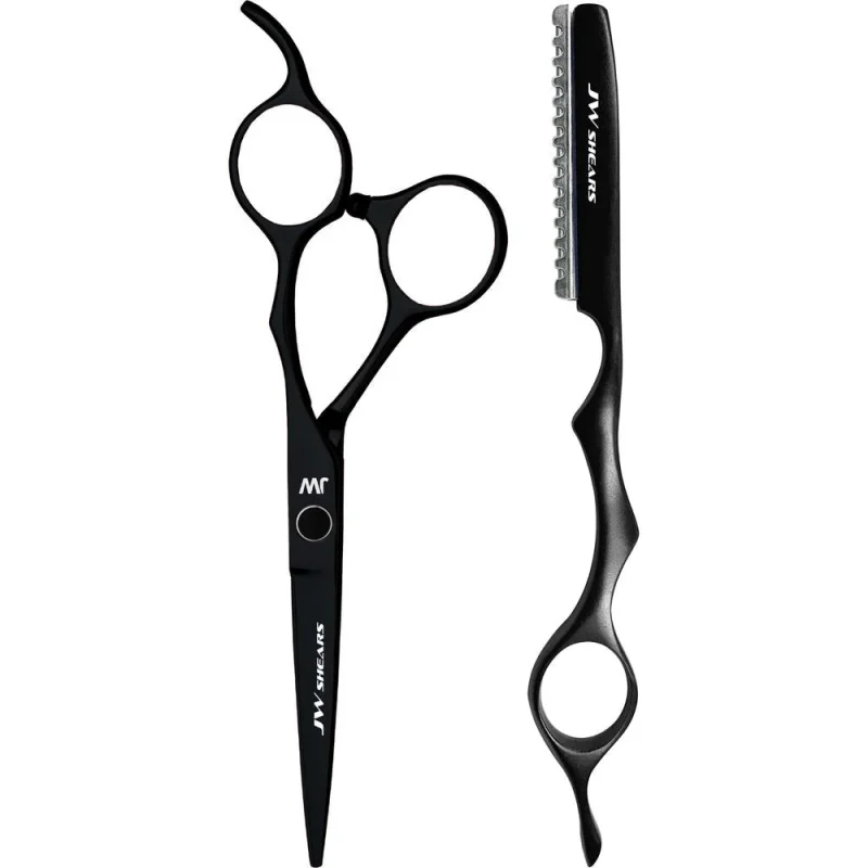 6" K5 Black Shear & Razor Set by JW Shears - Stainless Steel Shears and Styling Razor Are The Perfect Set For Cutting, Trimming, and Texturizing Hair