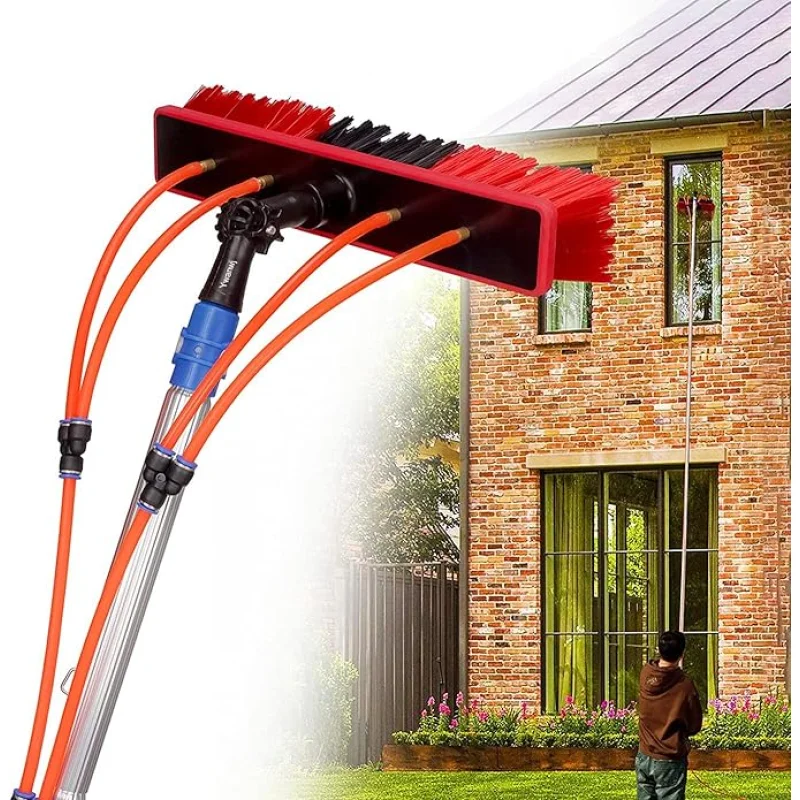 7m Conservatory Roof Cleaning Kit - Window Cleaning Equipment with Solar Panel Brush 20m Water Supply Hose Easy to Remove Durable Water Fed System for Effortless Cleaning