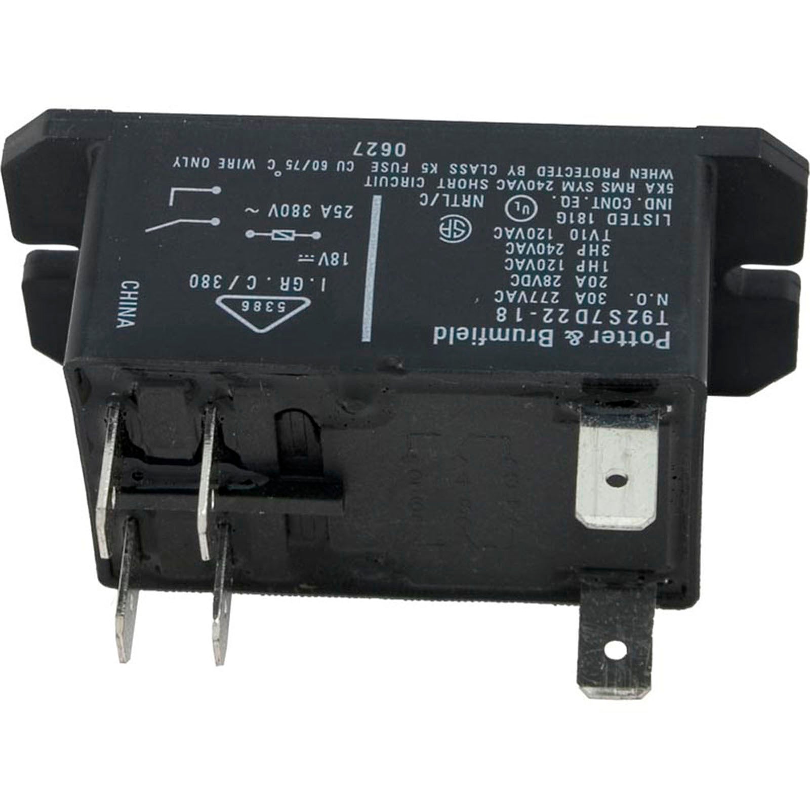 Relay, PandB, T-92, DPST-NO, 30A, 18vdc, Coil
