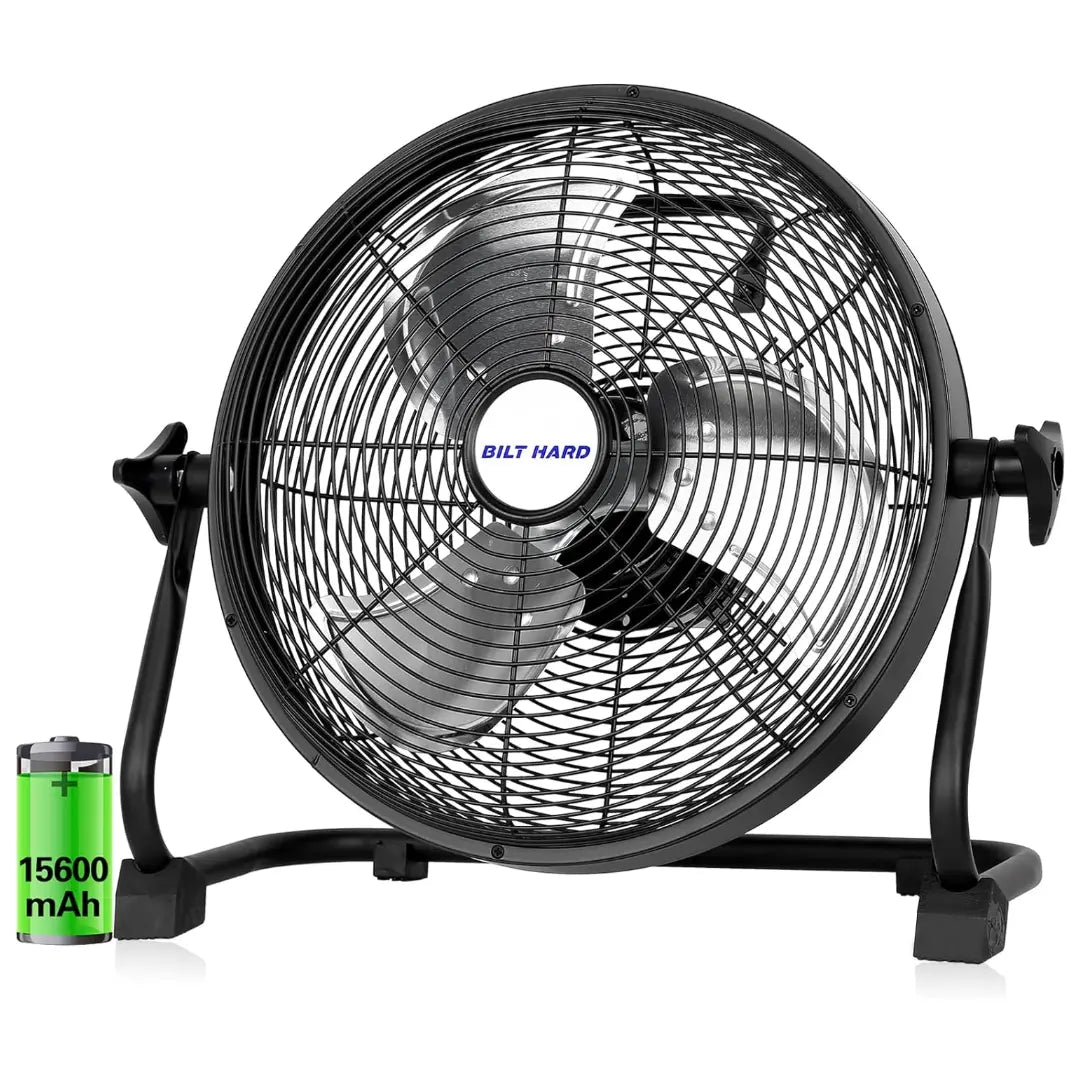 BILT HARD 16" Rechargeable Outdoor Floor Fan: 15600mAh Battery, High Velocity, All-Day Run, USB Output