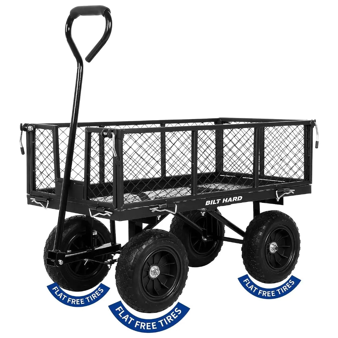 BILT HARD 400 lbs Steel Garden Cart, 10-in Flat Free Tires Utility Wagon 4CuFt, Removable Sides & 180° Rotating Handle