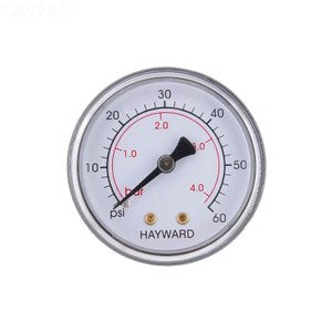 Hayward .25" Pressure Gauge With Back Mount, 0-60 PSI, ECX27091