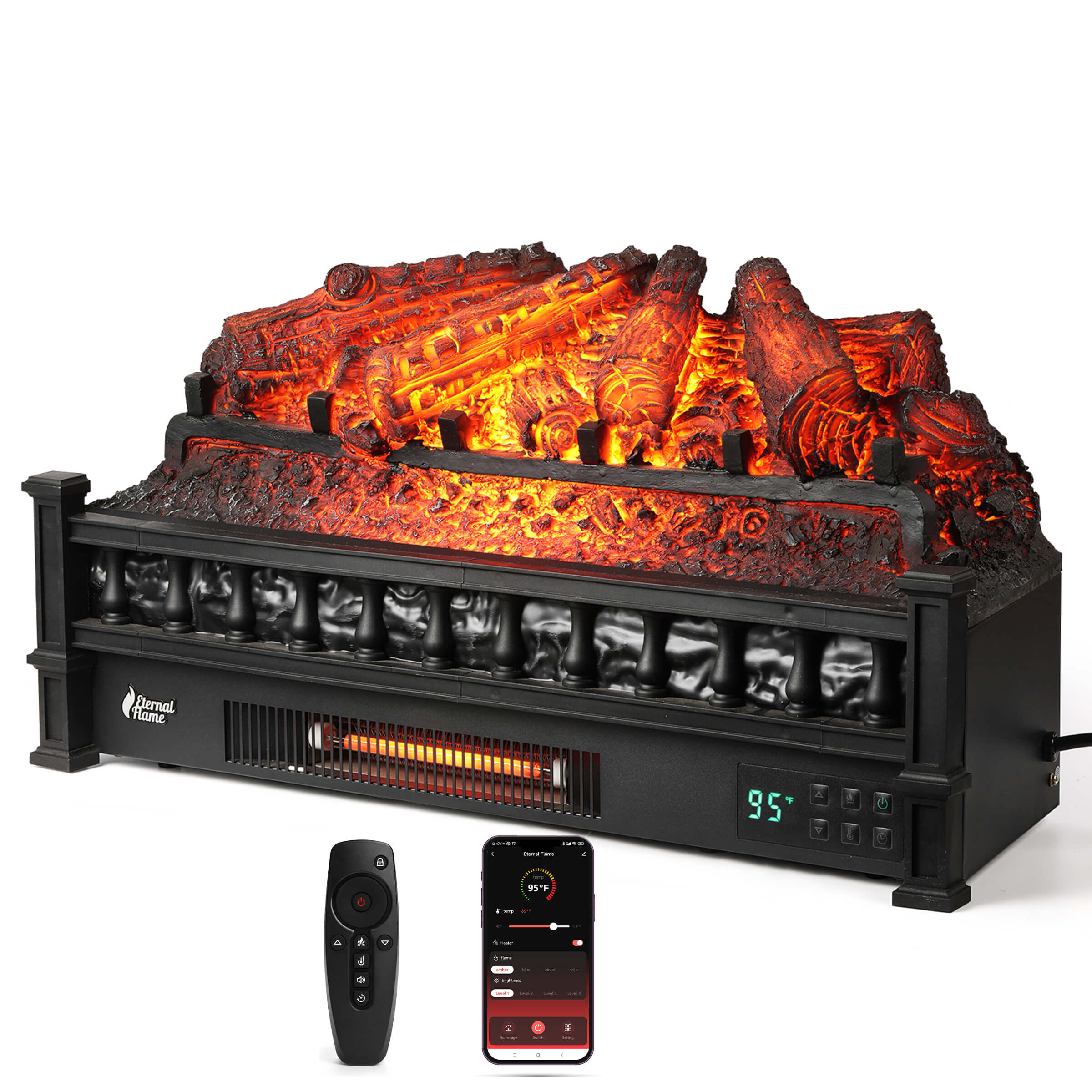 Eternal Flame EF26-PB Smart Electric Fireplace Logs, WiFi Enabled