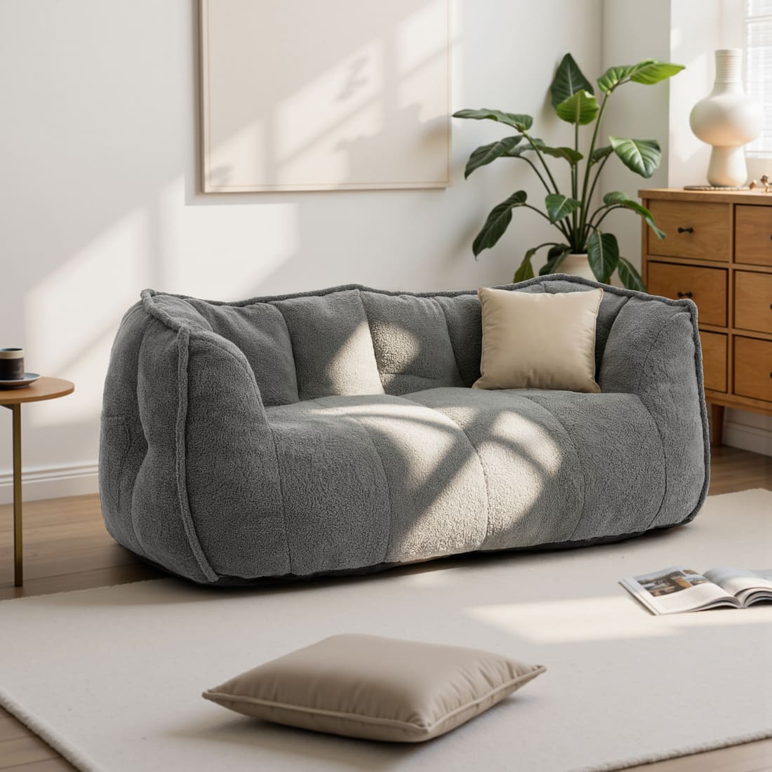 Pamapic 2-Seat Big Teddy Fabric Bean Bag Couch for Dorm Room & Bedroom