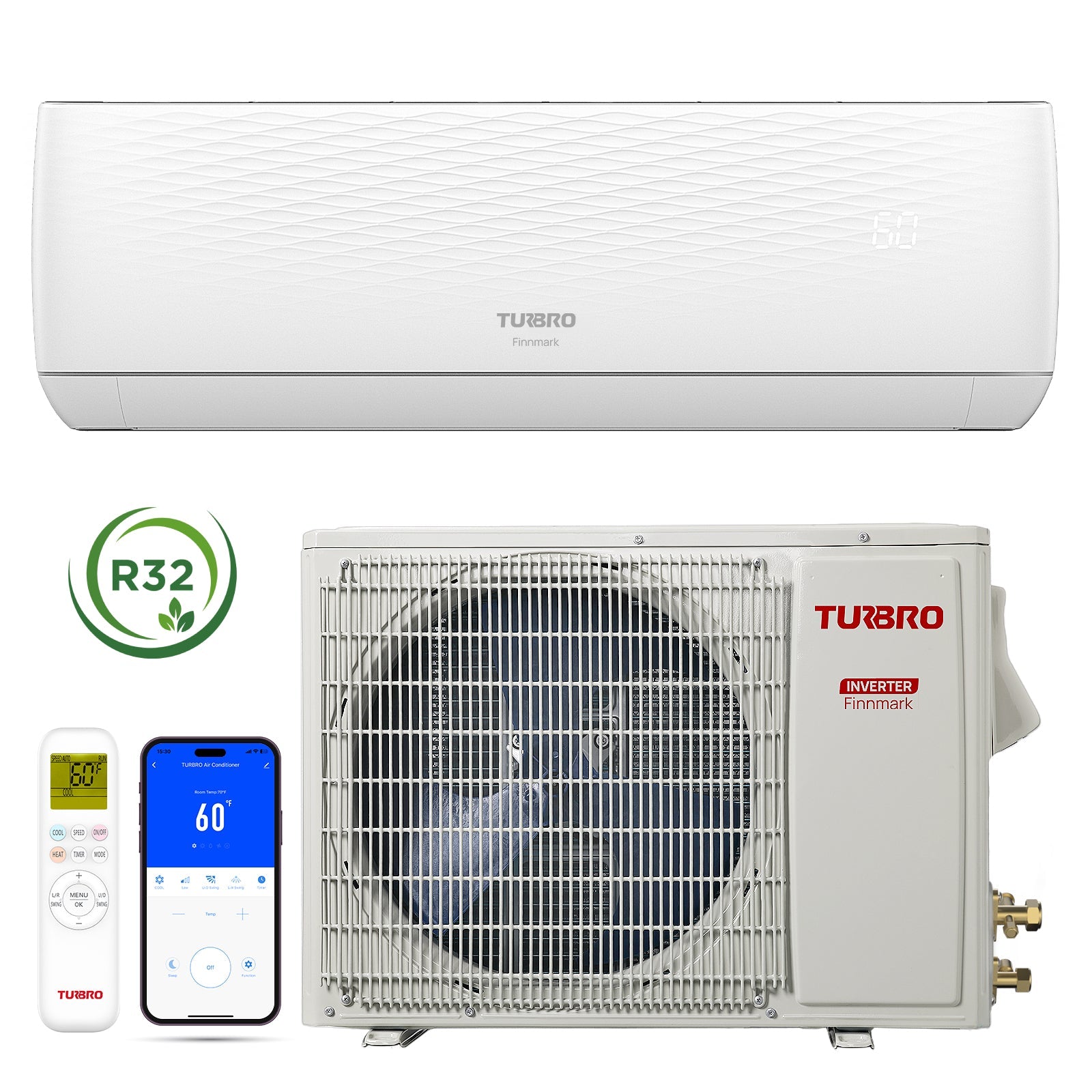 Finnmark 24,000 BTU WiFi Ductless Mini Split AC with Heat Pump, 230V (R32)