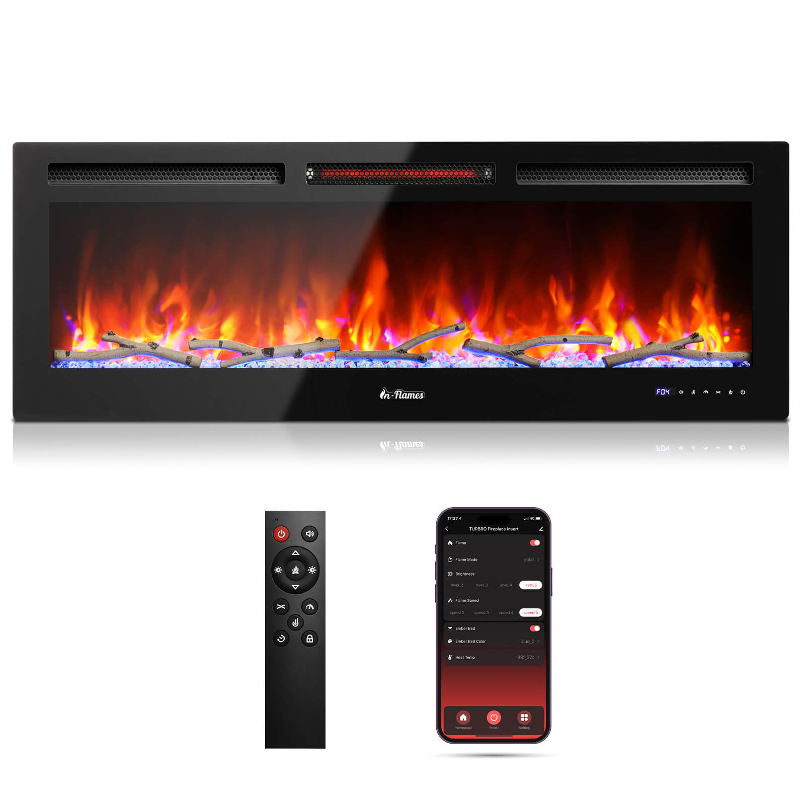 In Flames INF50W-3D WiFi Smart Wall Mounted Electric Fireplace - Tempered Glass
