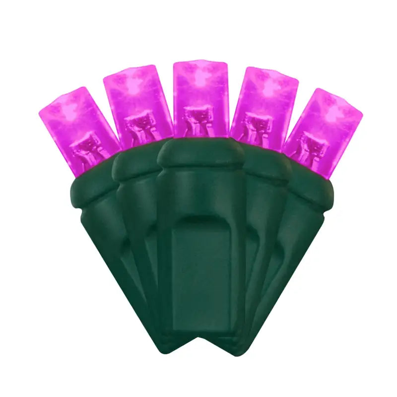 LED Mini Lights 5MM Pink Static Green Wire 6" Spacing
