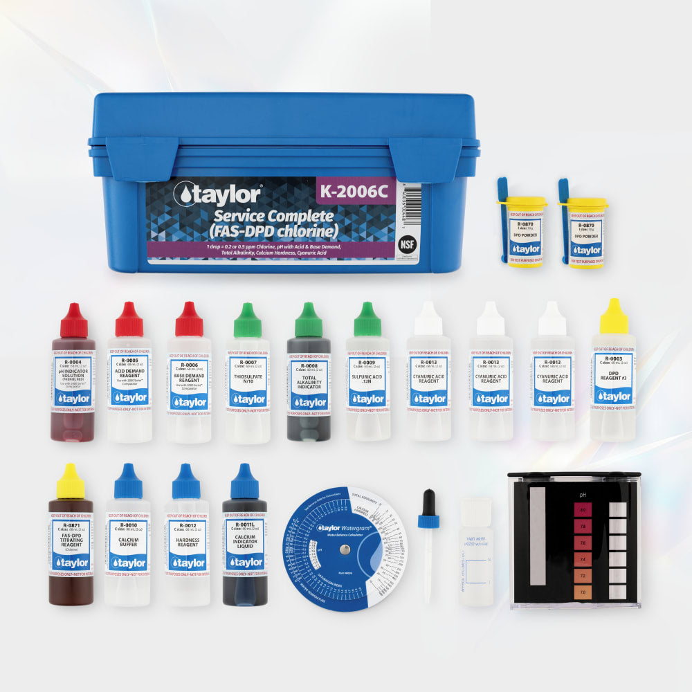 Taylor Service Complete Kit, Chlorine, Ph, Aklalinity, Hardness, CYA 2 OZ | K-2006C-8