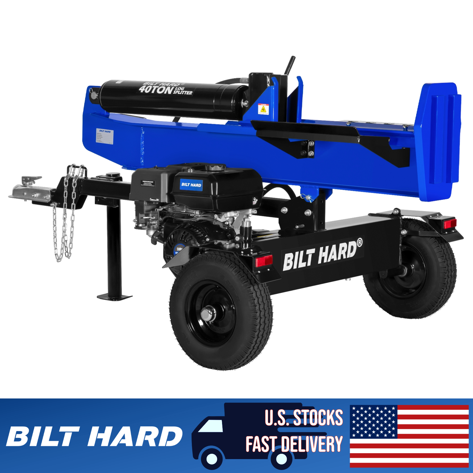 LOG-X Series 40-Ton Full Beam Gas Log Splitter: 13hp 389cc OHV Engine, 23" Stroke